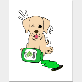 Cute Golden retriever Spilled Wasabi sauce Posters and Art